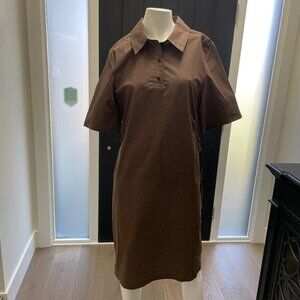 Birgitte Herskind Naja SS Circular Side Cut Out Midi Org Cot Dress Brown Sz 36